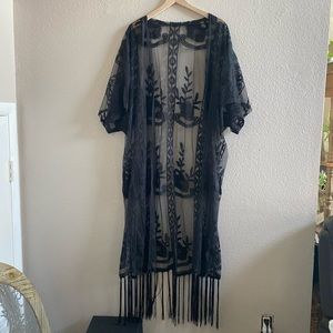 SHEIN sheer fringe kimono
